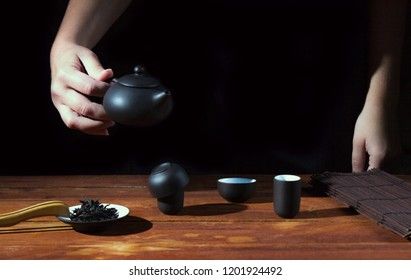 chinese traditional tea ceremony on black background