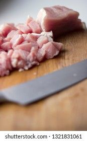 Slices of pork on a cutting board