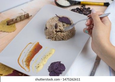 Congri dish of Cuban national cuisine. Congri, Rice with beans, a typical dish of Cuban food. Simple but delicious dish of rice with fried beans and Congri, typical Cuban dish