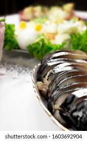 mackerel sliced on a festive table