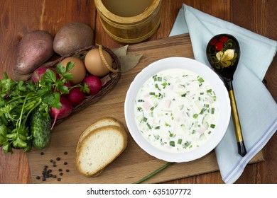 Cold soup with whey and white bread, okroshka